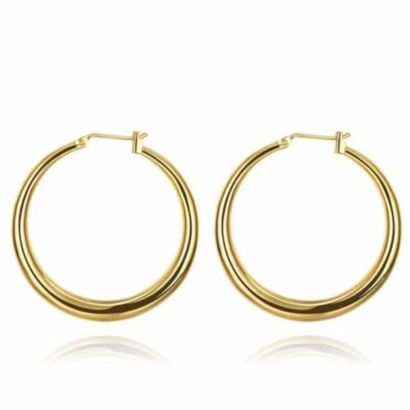 18K Gold Plated Round Hoop Earrings Italy New - Picture 3 of 3